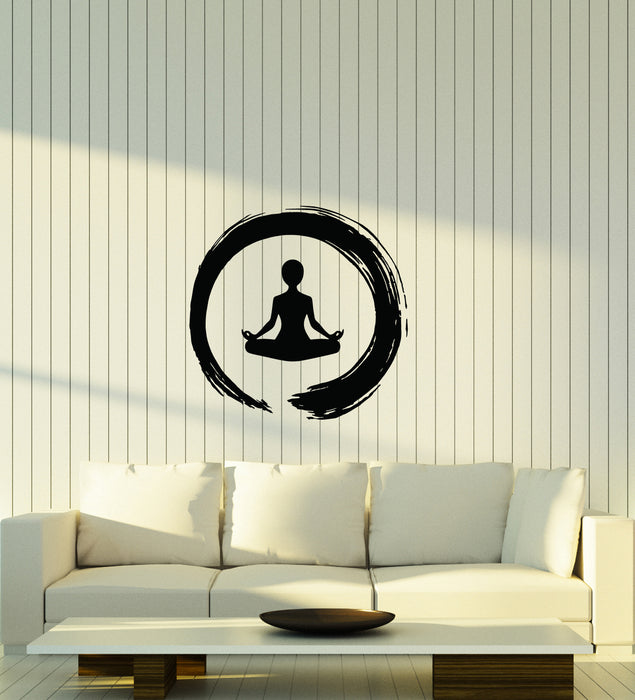 Vinyl Wall Decal Enso Circle Yoga Center Lotus Pose Stickers (4114ig)