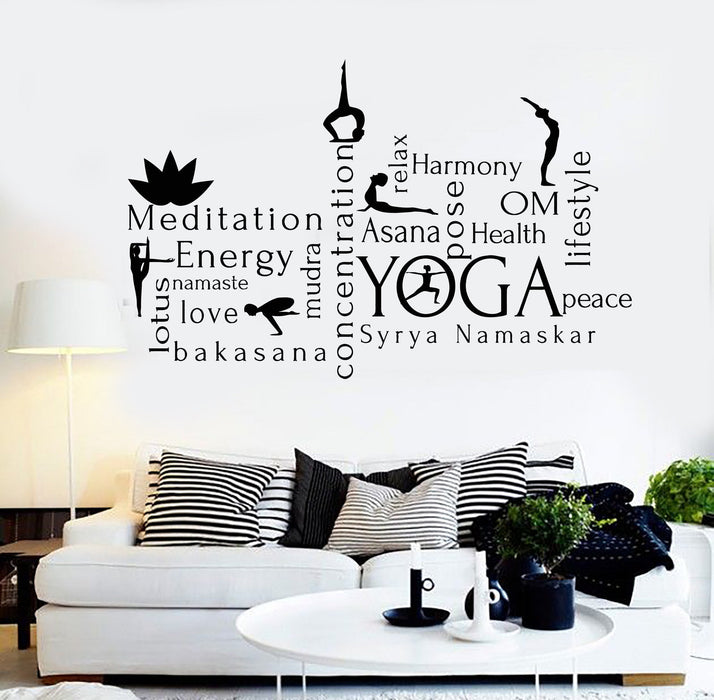 Vinyl Wall Decal Yoga Center Words Meditation Poses Health Stickers Unique Gift (ig4402)