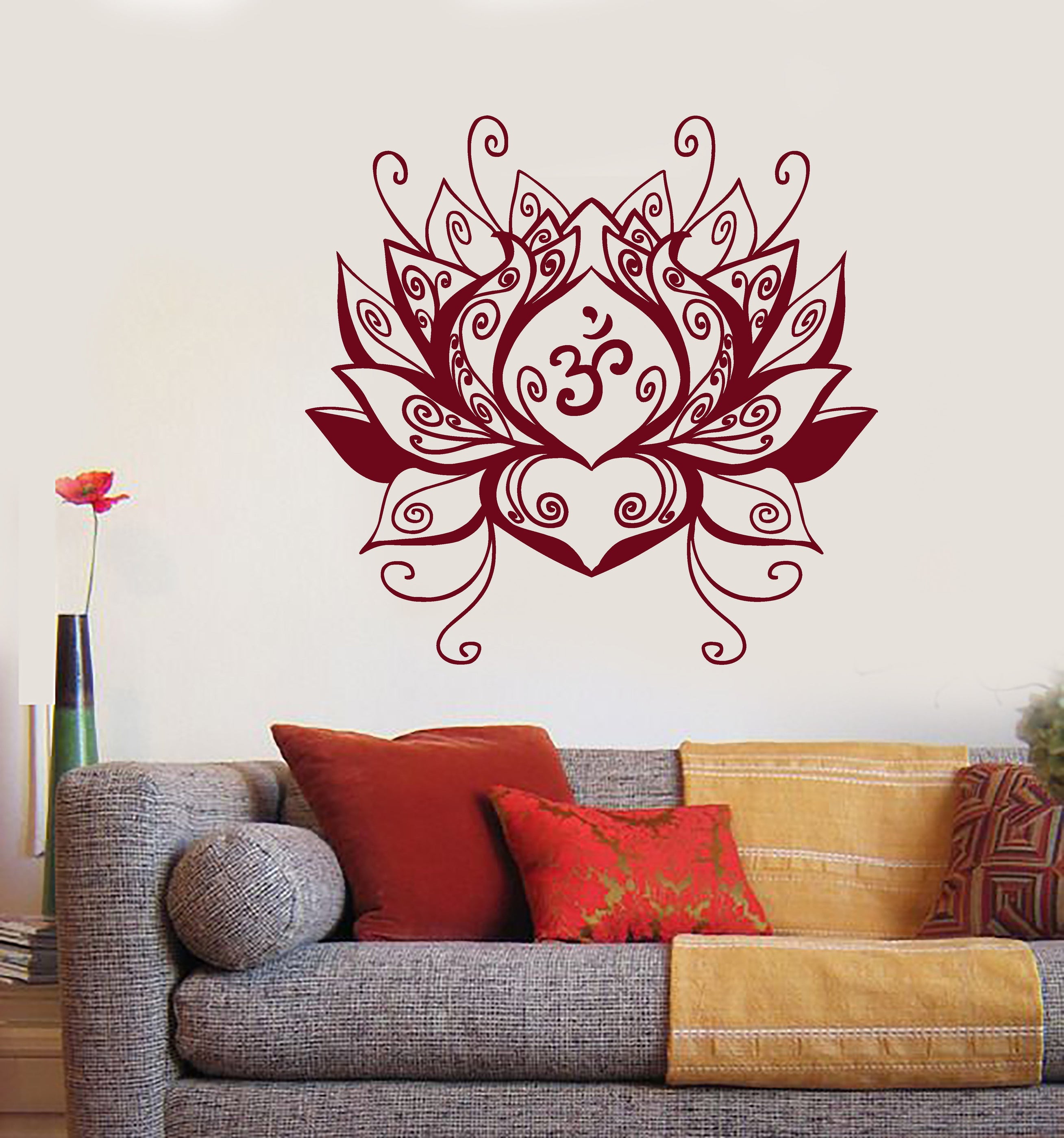 Vinyl Wall Decal Lotus Flower Om Yoga Center Meditation Buddhism Stick ...