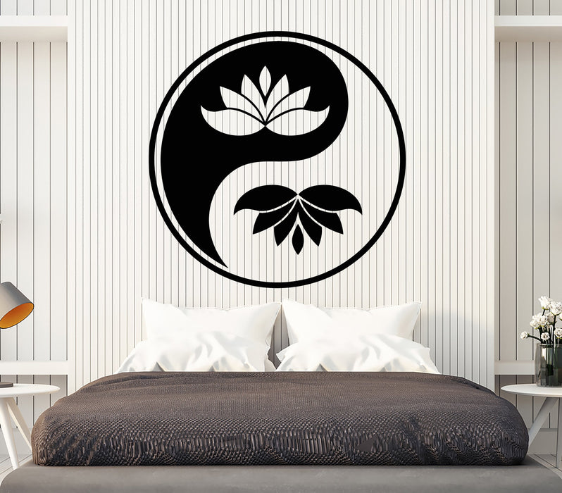 Vinyl Wall Decal Yin Yang Buddhism Symbol Lotus Flower Stickers (2277ig)