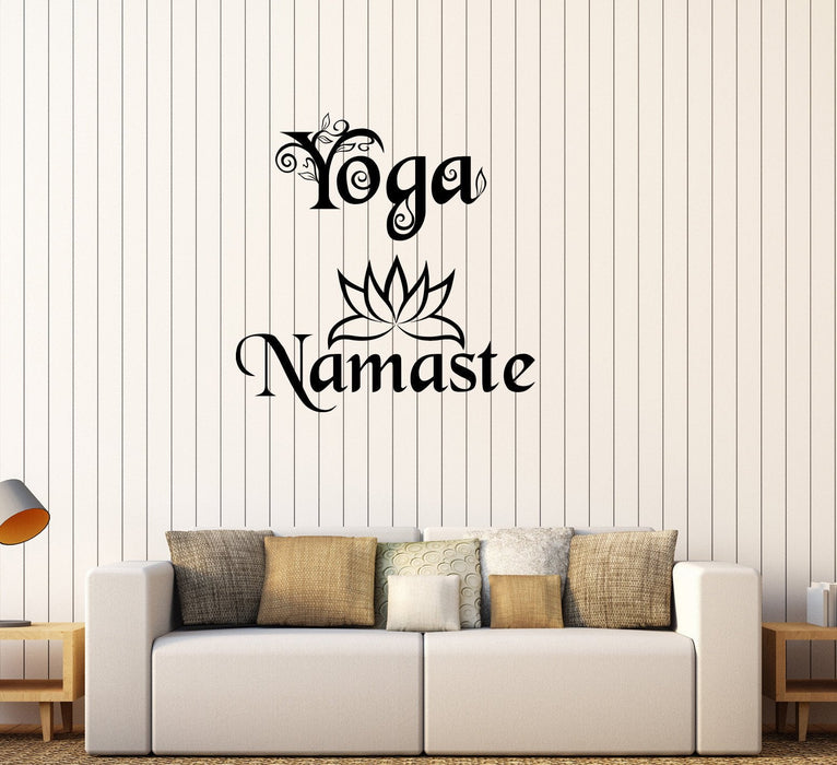 Vinyl Wall Decal Yoga Namaste Lotus Hinduism Hindu Mural Stickers Unique Gift (228ig)