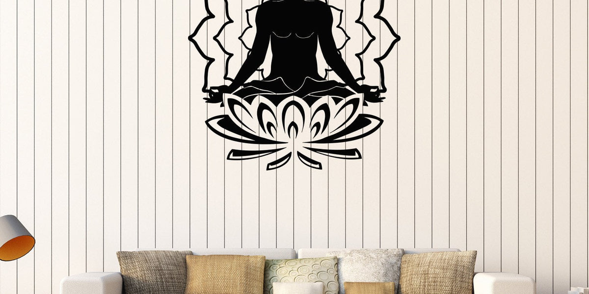 Vinyl Wall Stickers Meditation Lotus Yoga Buddhism Decal Mural Unique ...