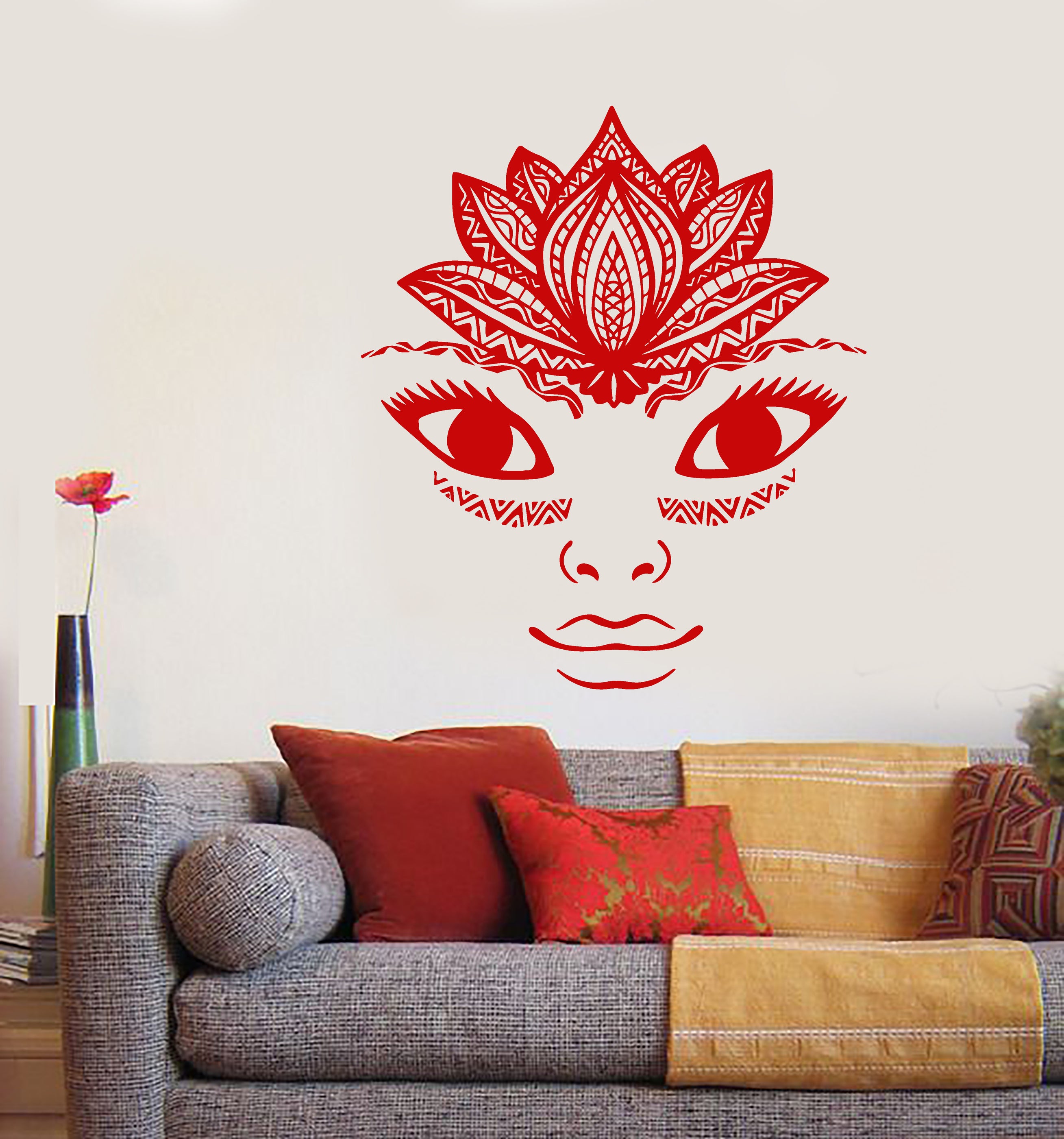 Vinyl Wall Decal Lotus Flower Yoga Studio Meditation Room Girl Face St