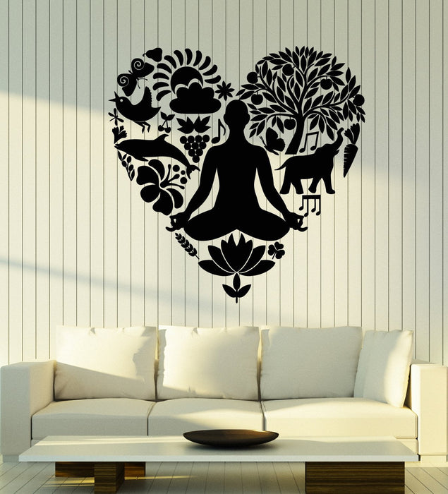 Vinyl Wall Decal Heart Yoga Pose Meditation Beauty Health Nature Hobbies Stickers (2724ig)