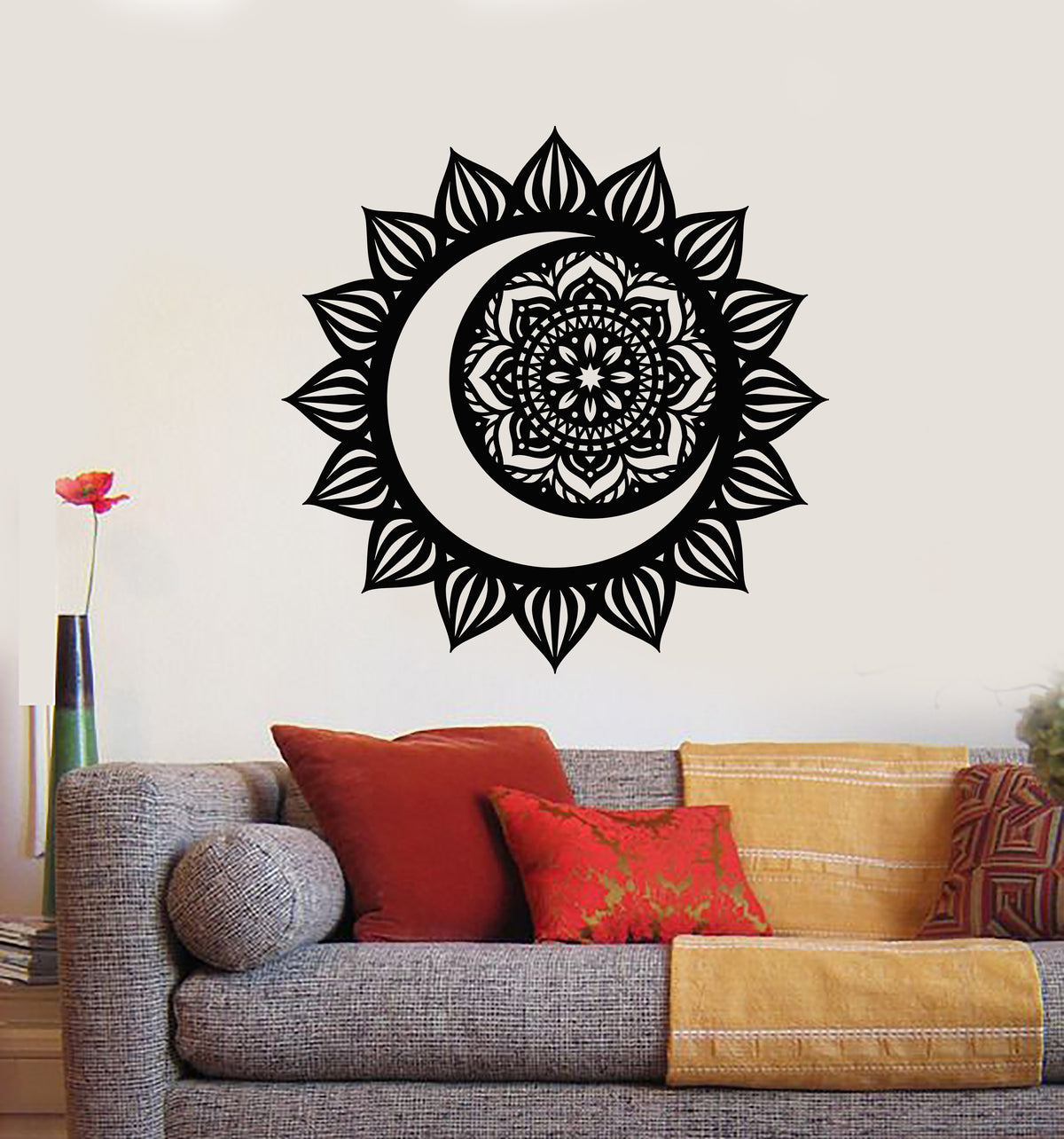 Vinyl Wall Decal Mandala Meditation Room Decor Sun And Moon Stickers ...