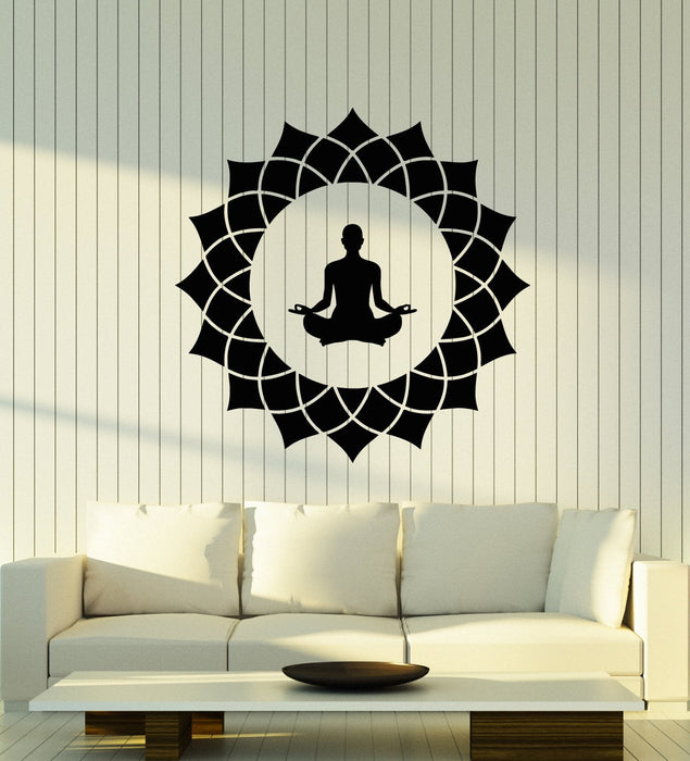 Vinyl Wall Decal Lotus Flower Yoga Meditation Man Pose Room Stickers (2616ig)