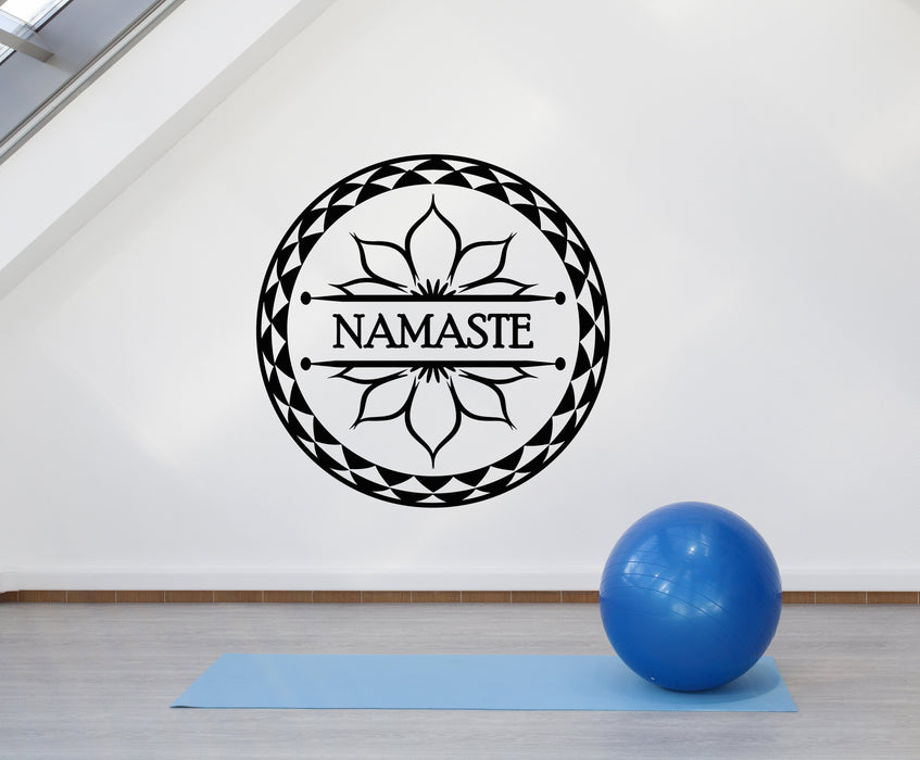 Autocollant mural en vinyle avec logo du centre de méditation et de yoga en forme de fleur de lotus Namaste (2667ig)