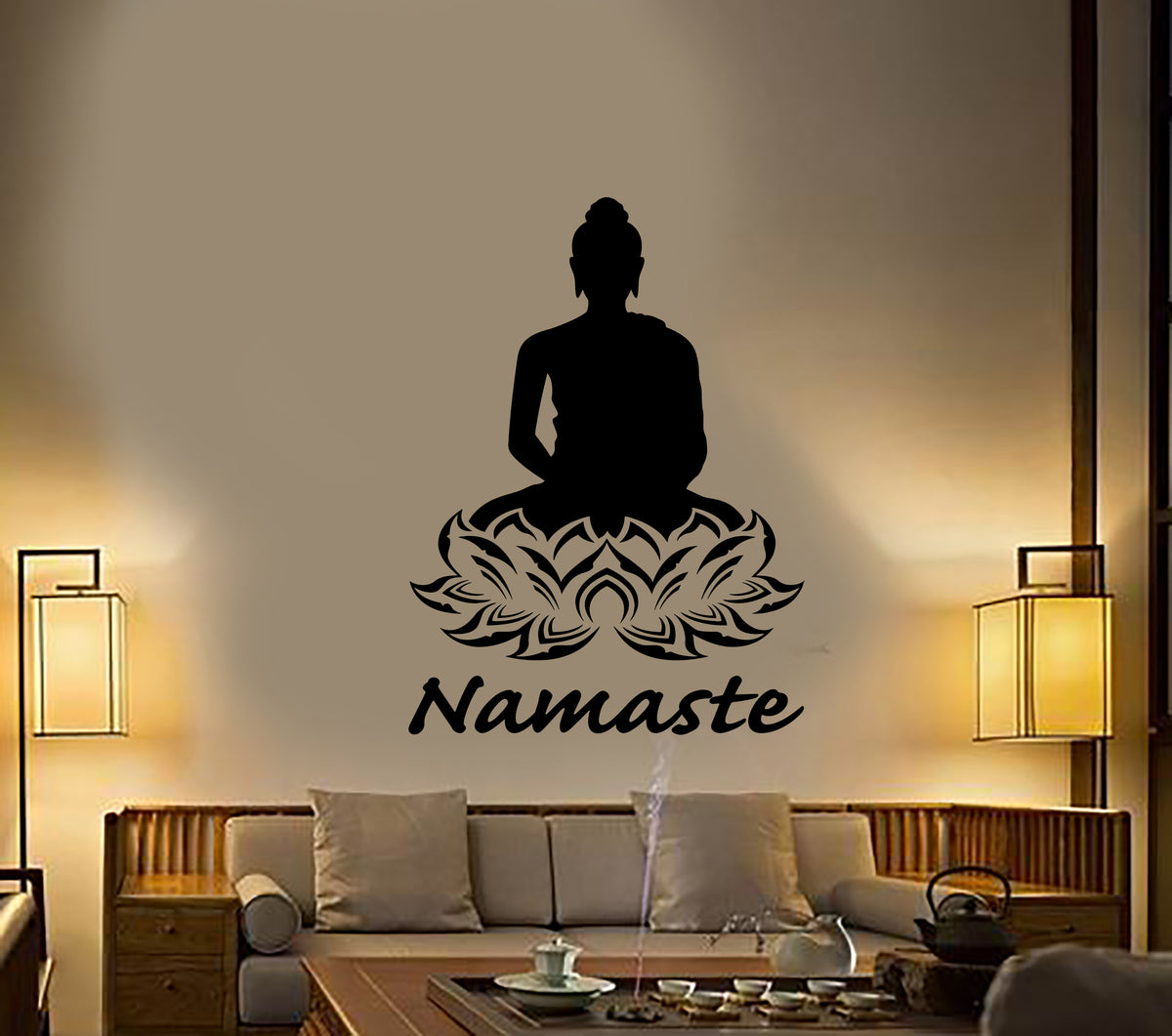 Vinyl Wall Decal Namaste Hinduism Buddha Lotus Flower Meditation Room ...