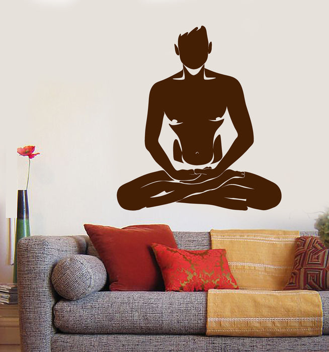 Vinyl Wall Decal Silhouette Man Yoga Meditation Pose Stickers Unique Gift (1775ig)