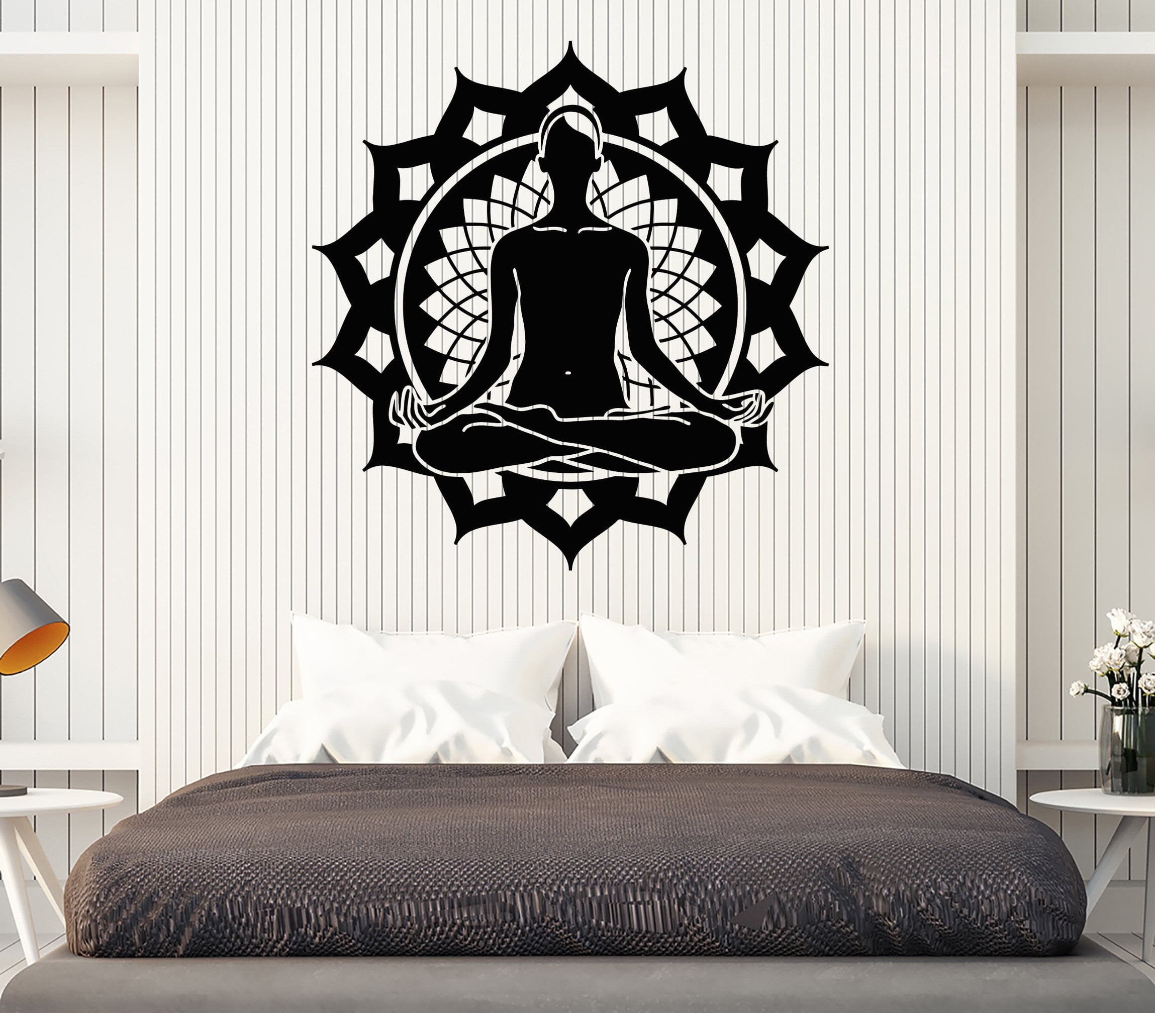 Vinyl Wall Decal Lotus Flower Pose Yoga Meditation Studio Stickers Uni ...