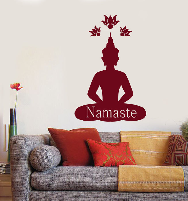 Vinyl Wall Decal Buddha Yoga Lotus Pose Flower Namaste Stickers (2880ig)