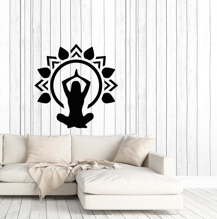 Vinyl Wall Decal Yoga Studio Design Girl Lotus Pose Meditation Stickers (3897ig)