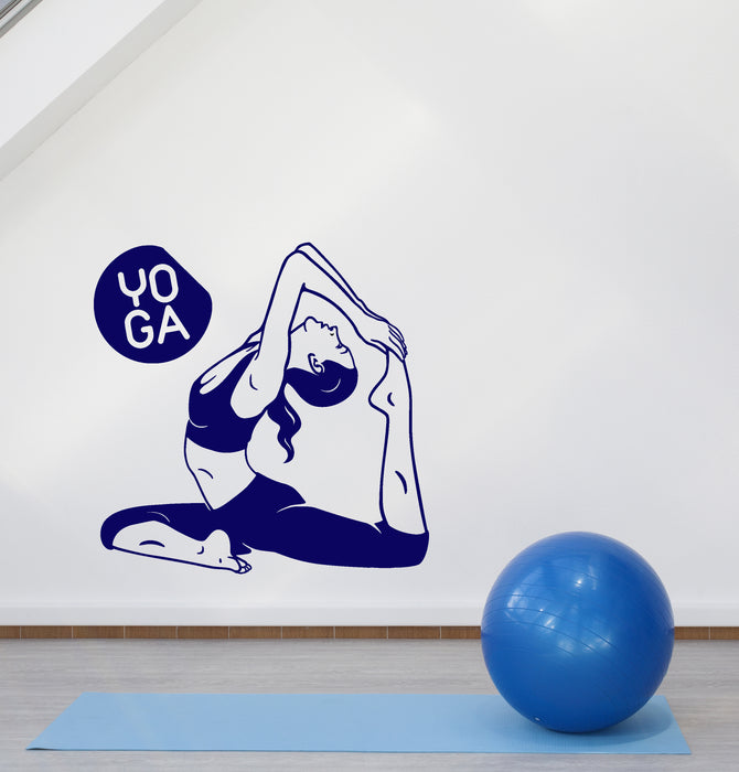 Vinyl Wall Decal Yoga Room Decor Logo Girl Pose Meditation Beauty And Health Stickers (4252ig)