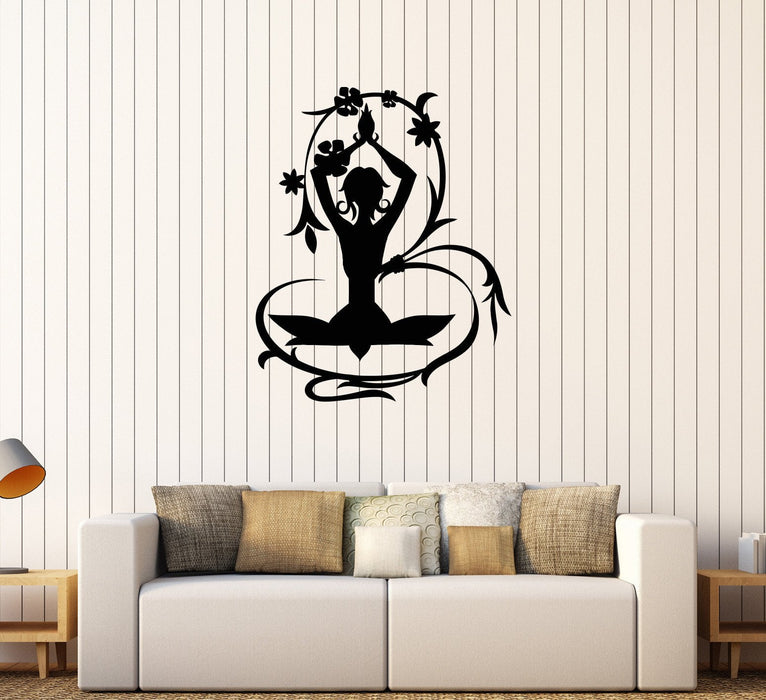 Vinyl Wall Decal Meditation Room Floral Art Yoga Center Stickers Unique Gift (624ig)
