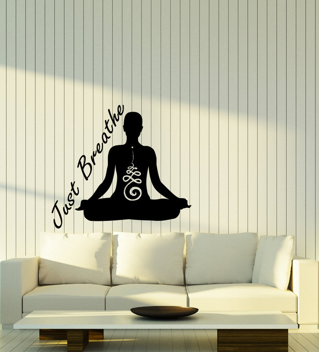 Vinyl Wall Decal Just Breathe Yoga Quote Meditation Pose Stickers (4096ig)