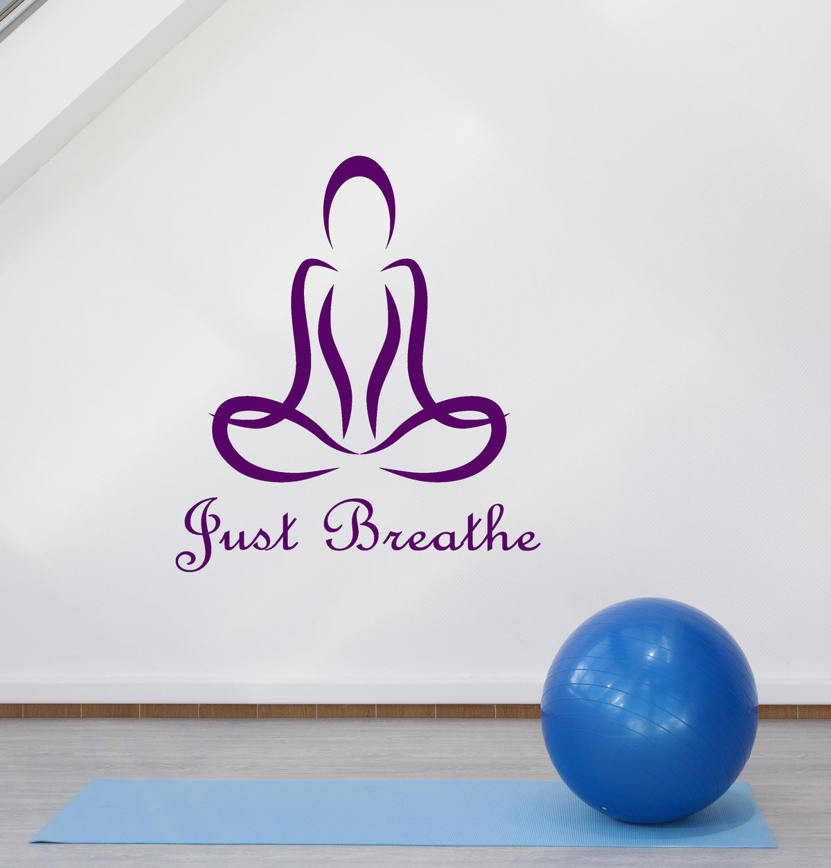 Vinyl Wall Decal Just Breathe Quote Yoga Meditation Room Decor Lotus P ...