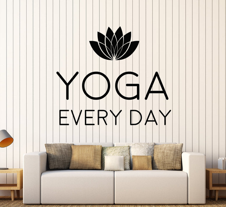 Autocollant mural en vinyle avec citation de motivation et mots de yoga, fleur de lotus (2510ig)