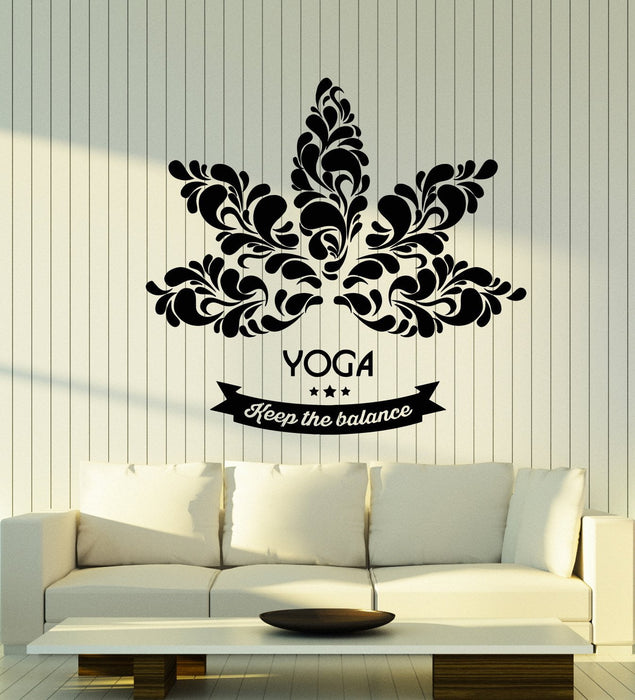 Vinyl Wall Decal Lotus Flower Yoga Center Logo Quote Words Stickers (2761ig)