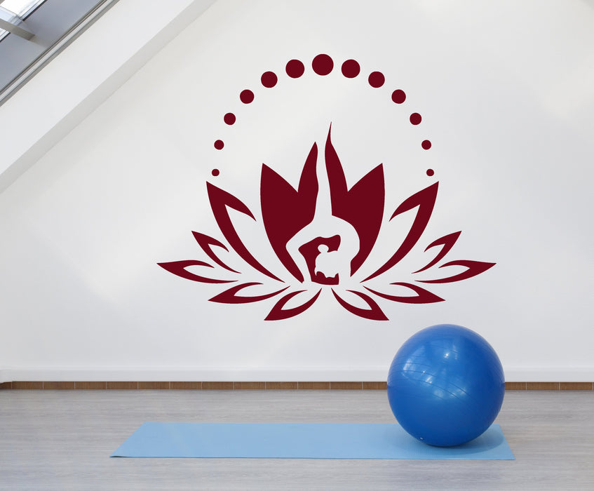Vinyl Wall Decal Flower Lotus Yoga Center Logo Meditation Girl Pose Stickers (2327ig)