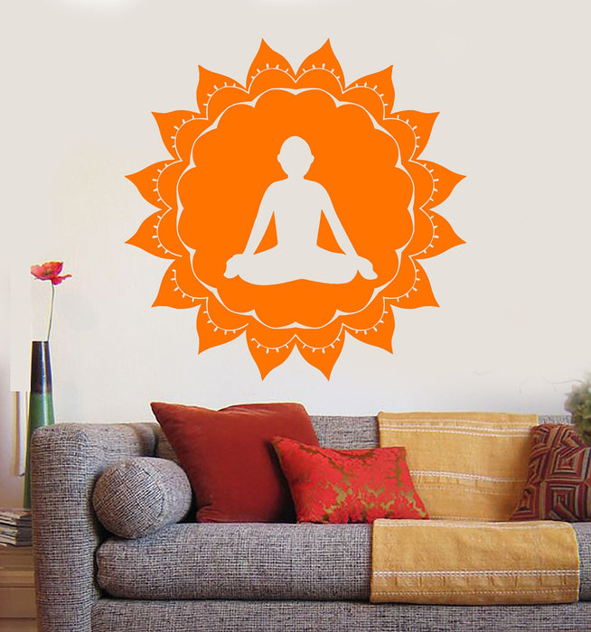 Vinyl Wall Decal Yoga Lotus Pose Meditation Circle Stickers Unique Gift (841ig)