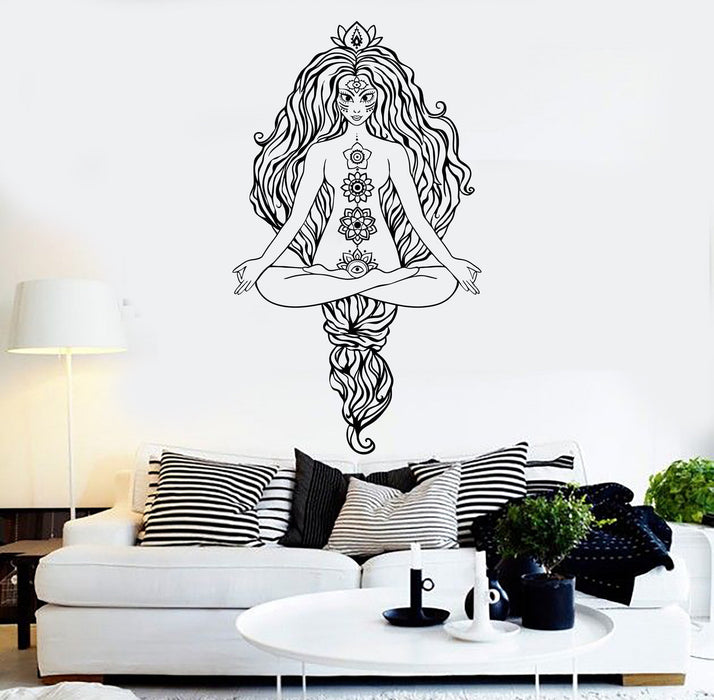 Vinyl Wall Decal Yoga Woman Meditation Hinduism Stickers Unique Gift (ig3890)