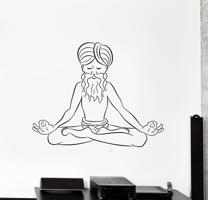 Vinyl Wall Decal Old Meditating Yogi Yoga Studio Hinduism Stickers Mural Unique Gift (ig4945)