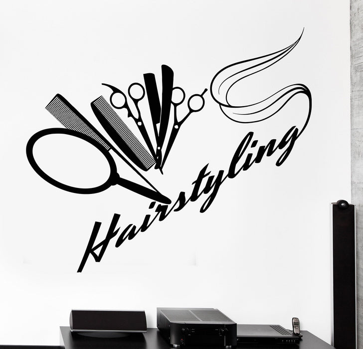 Vinyl Wall Decal Barbershop Hairdressing Salon Hair Stylist Stickers Unique Gift (904ig)