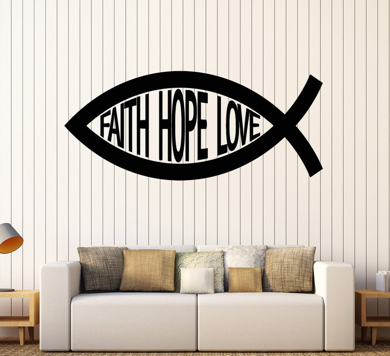 Vinyl Wall Decal Jesus Christ Sign Fish Faith Hope Love Stickers Unique Gift (ig3976)