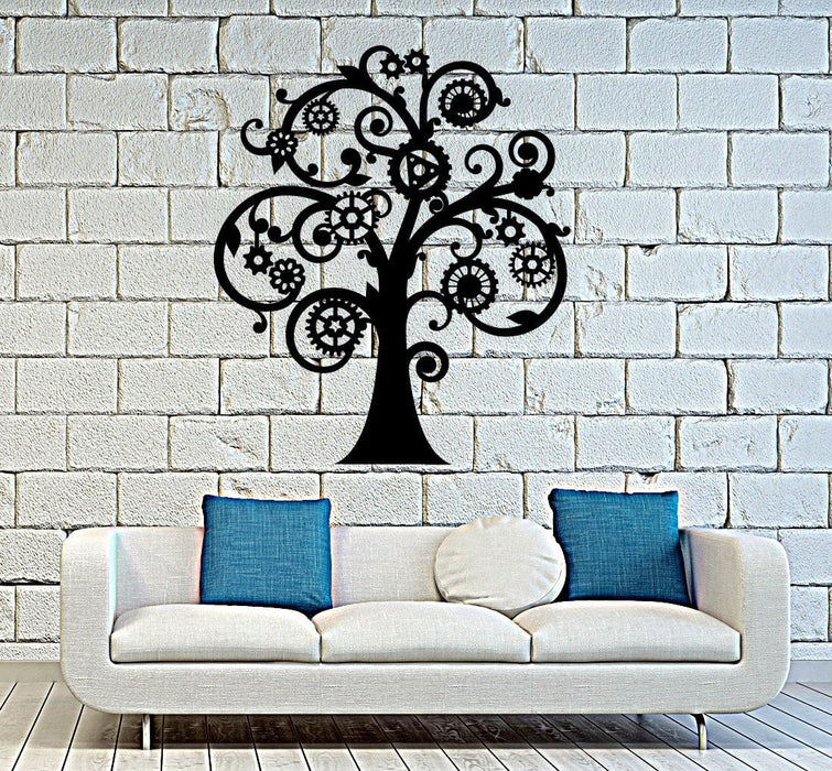 Vinyl Wall Decal Mechanical Tree Steampunk Gears Stickers Unique Gift (ig4187)