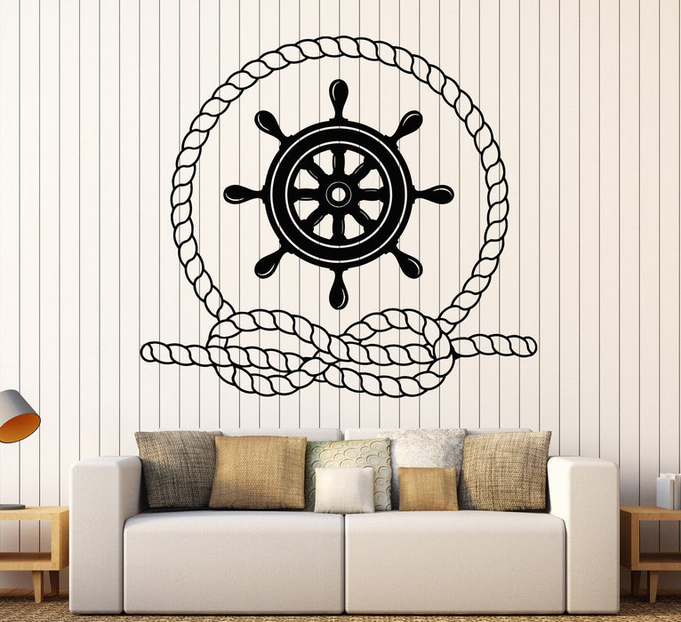Vinyl Wall Decal Ship's Wheel Rope Nautical Marine Sea Stickers Unique Gift (ig4380)