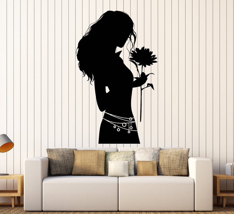 Vinyl Wall Decal Silhouette Woman with Flower Shop Stickers Mural Unique Gift (ig3930)