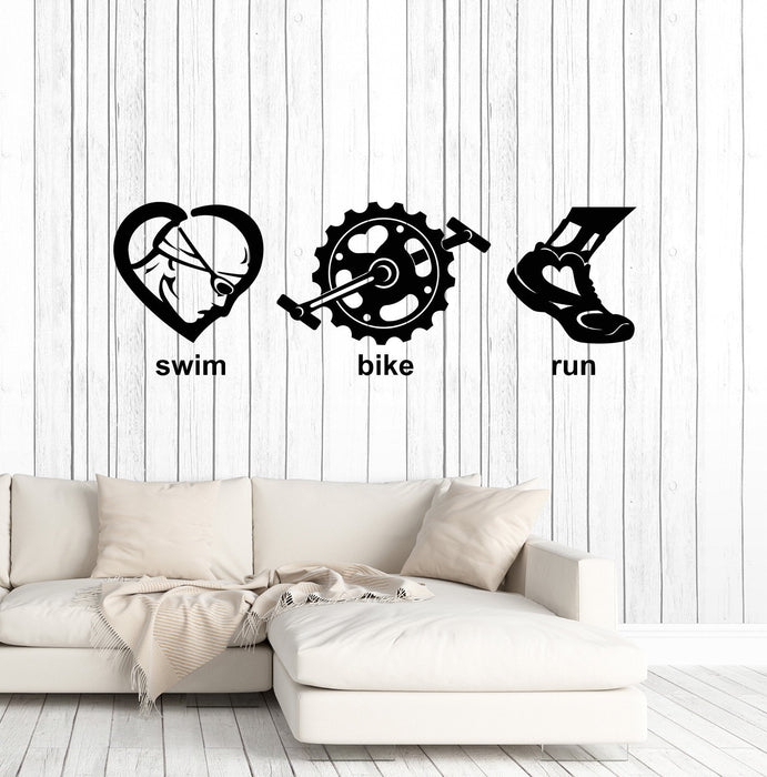 Vinyl Wall Decal Triathlon Swim Bike Run Sports Art Decor Stickers Mural Unique Gift (ig4946)