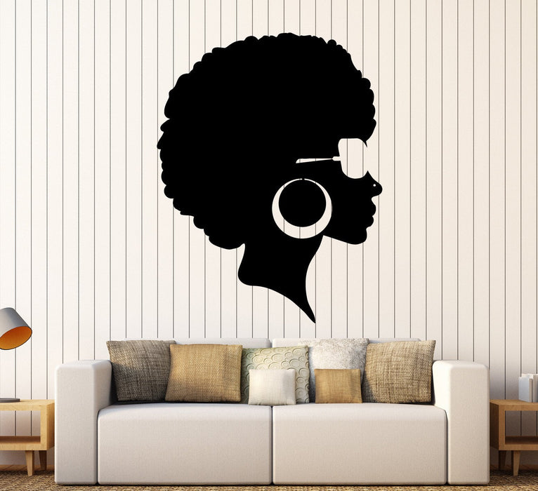 Vinyl Wall Decal Afro Hairstyle Black Lady Beauty Salon Stickers Mural Unique Gift (ig3803)