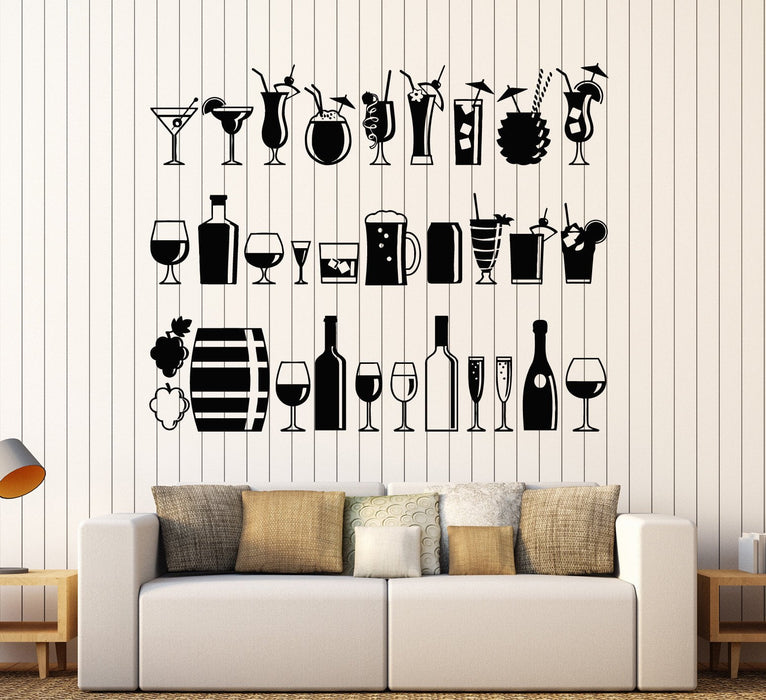 Vinyl Wall Decal Alcohol Bar Drink Party Lounge Restaurant Stickers Unique Gift (ig4417)