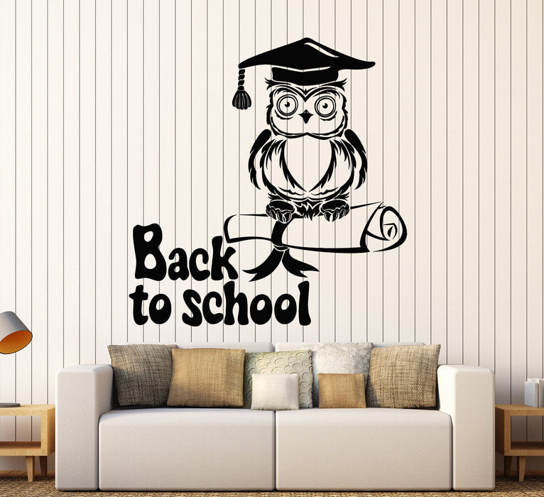 Vinyl Wall Decal Back To School Owl Knowledge Stickers Mural Unique Gift (ig3792)