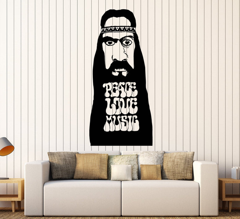 Vinyl Wall Decal Bearded Hippie Peace Love Music Stickers Mural Unique Gift (ig3819)