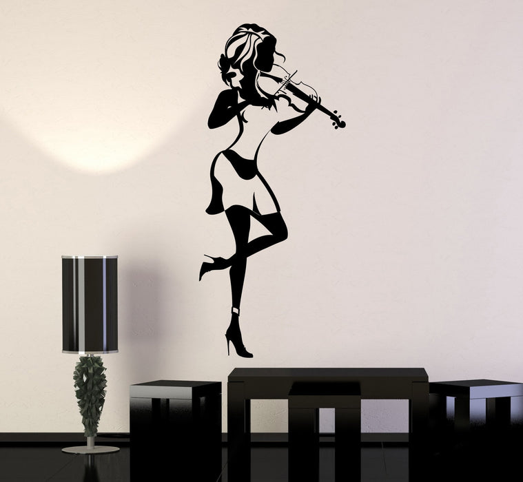 Vinyl Wall Decal Beautiful Violinist Girl Violin Music Musical Stickers Unique Gift (ig4518)