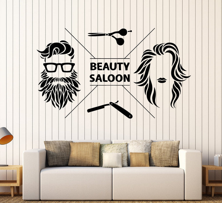 Vinyl Wall Decal Beauty Saloon Hair Salon Barbershop Stickers Mural Unique Gift (ig4597)