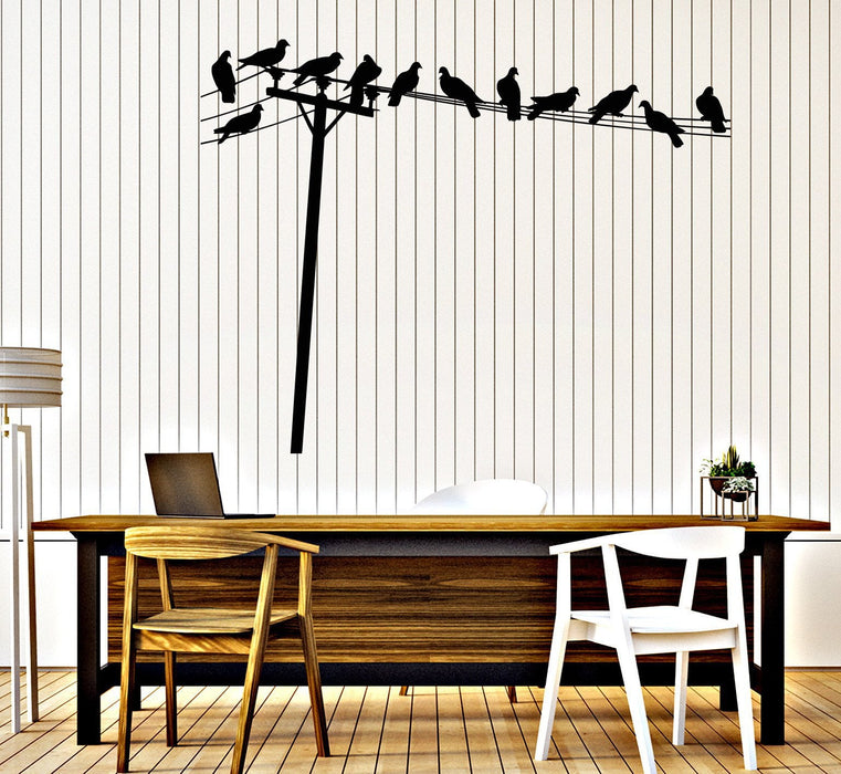 Vinyl Wall Decal Birds on Telephone Wires House Interior Stickers Unique Gift (ig4118)