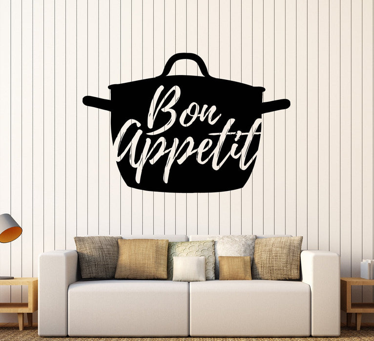 Vinyl Wall Decal Bon Appetit Kitchen Pots Cooking Kettle Cuisine Stickers Unique Gift (ig4431)