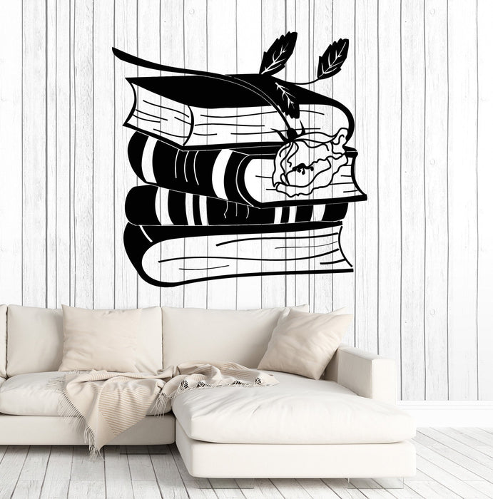 Vinyl Wall Decal Books Rose Reading Room Bookworm Library Stickers Unique Gift (ig4688)