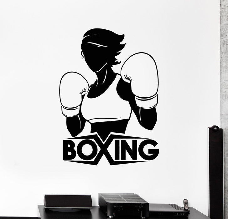 Vinyl Wall Decal Boxing Girl Boxer Sports Woman Stickers Mural Unique Gift (ig4546)