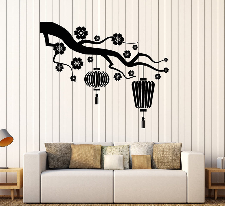 Vinyl Wall Decal Chinese Lamp Branch Oriental Decor Stickers Unique Gift (ig4147)