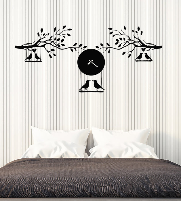 Vinyl Wall Decal Branches Birds Clock Leaves Kids Room Stickers Murals Unique Gift (ig4804)