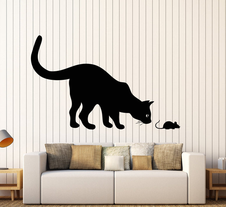 Vinyl Wall Decal Cat And Mouse Animals Pet Kids Room Stickers Unique Gift (ig4377)