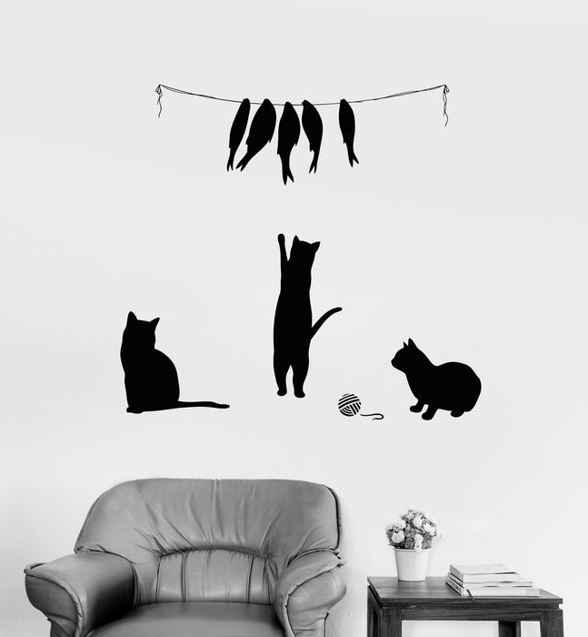 Vinyl Wall Decal Cats Pet Animal Fish Funny Kids Room Stickers Unique Gift (ig4513)