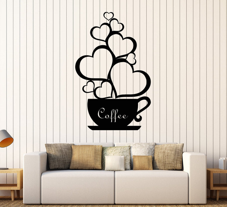 Autocollant mural en vinyle pour tasse de café, cœurs, amour, romantique, cadeau unique (ig4445)
