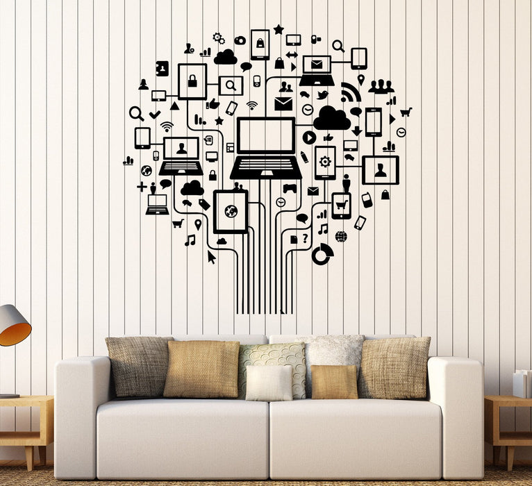 Vinyl Wall Decal Computer Tree Internet Social Networks Stickers Unique Gift (ig3913)