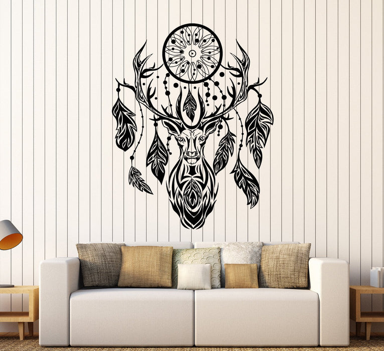Vinyl Wall Decal Deer Dream Catcher Feathers Ethnic Style Stickers Unique Gift (ig3891)