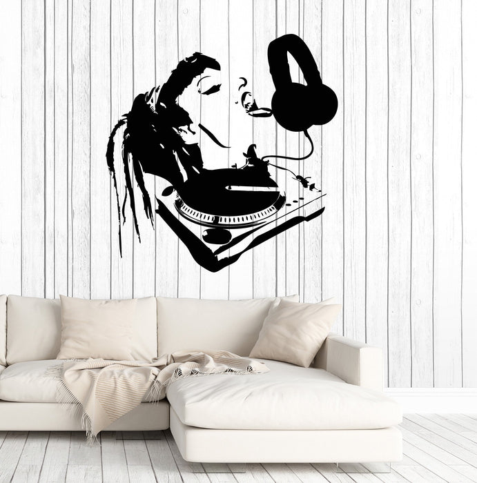 Vinyl Wall Decal Sexy DJ Girl Licking Headphones Music Party Night Club Stickers Unique Gift (ig4772)